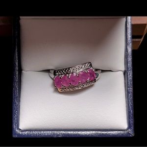 5 Natural Ruby Stones Sterling Silver Ring Size 6.5